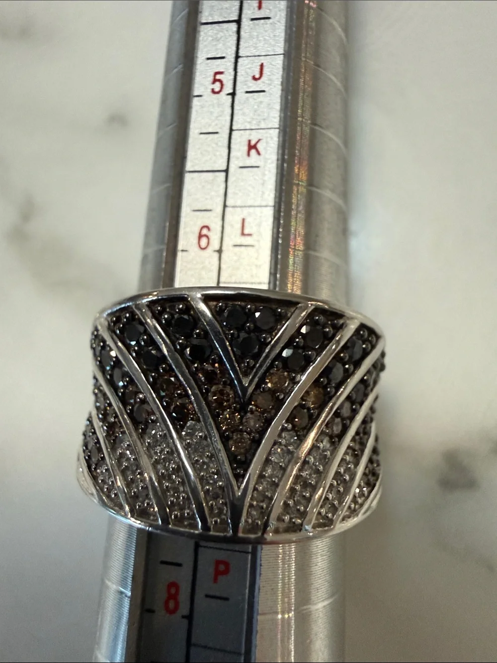 Sterling silver and CZ wide band ring, size 7